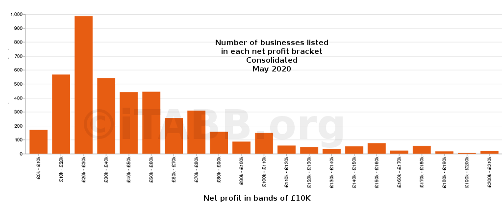 Number of businesses by net profit - consolidated